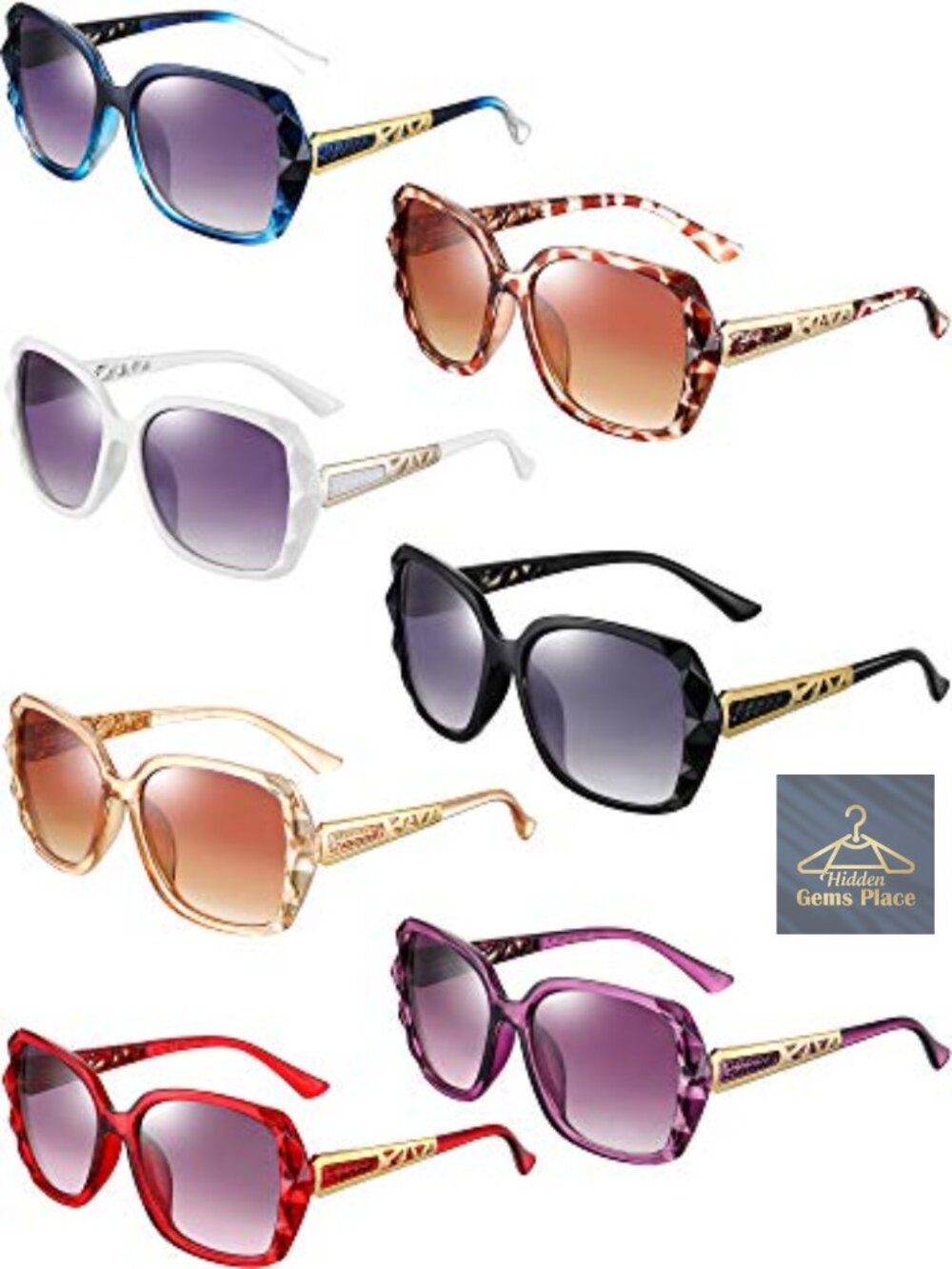 7 Pairs Oversized Square Polarized Sunglasses for Women, Sparkling Frame
